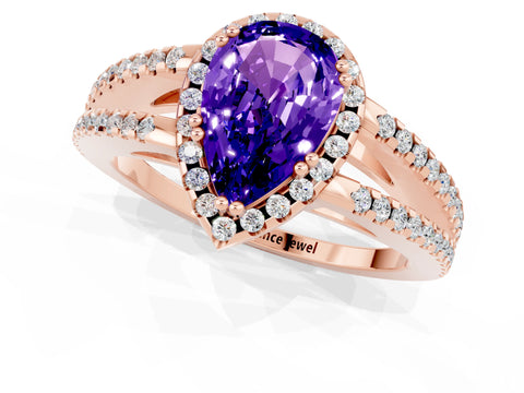 Rose gold Pear Cut Tanzanite Halo Split Shank Engagement Ring_13
