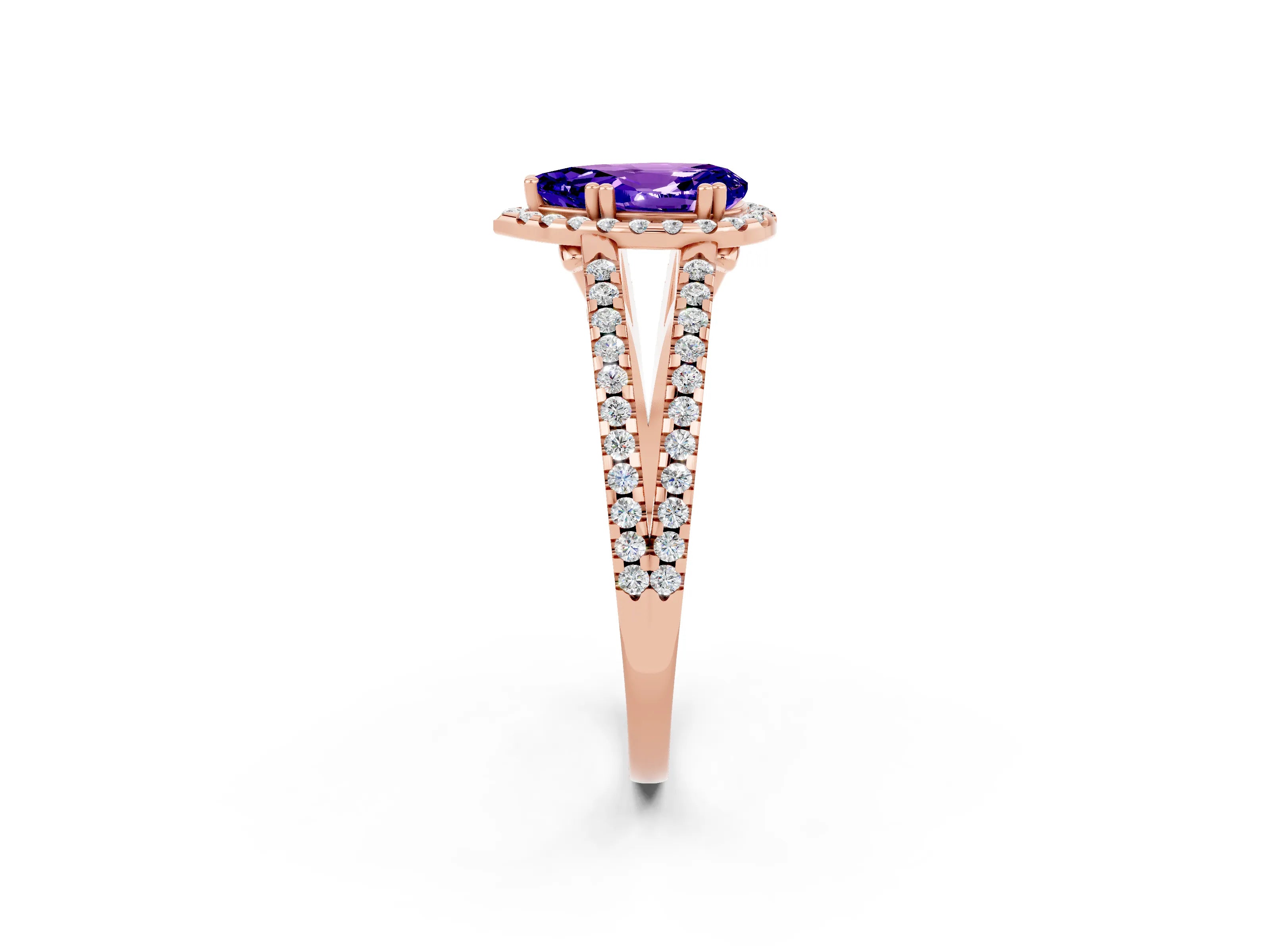 Rose gold Pear Cut Tanzanite Halo Split Shank Engagement Ring_14