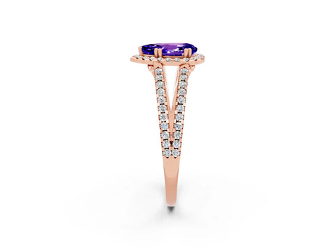 Rose gold Pear Cut Tanzanite Halo Split Shank Engagement Ring_14