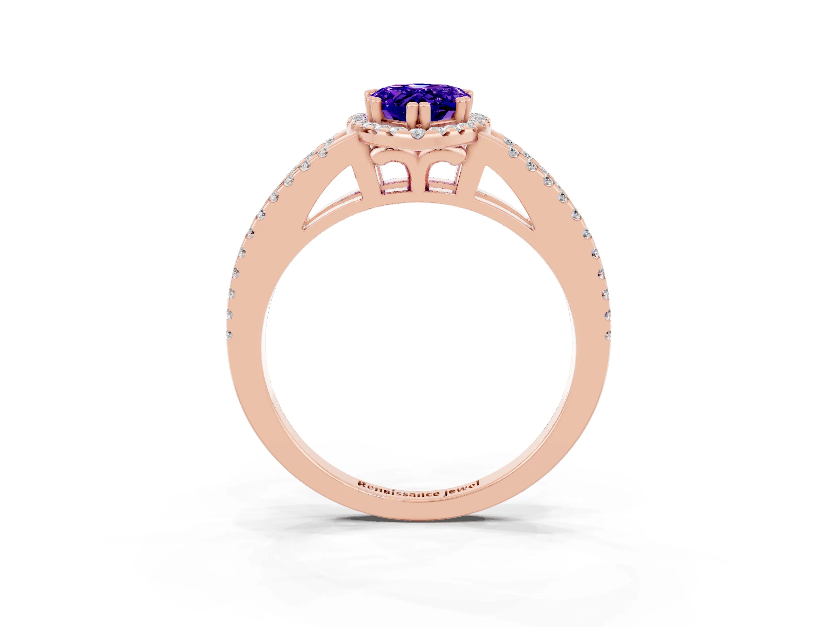 Rose gold Pear Cut Tanzanite Halo Split Shank Engagement Ring_15