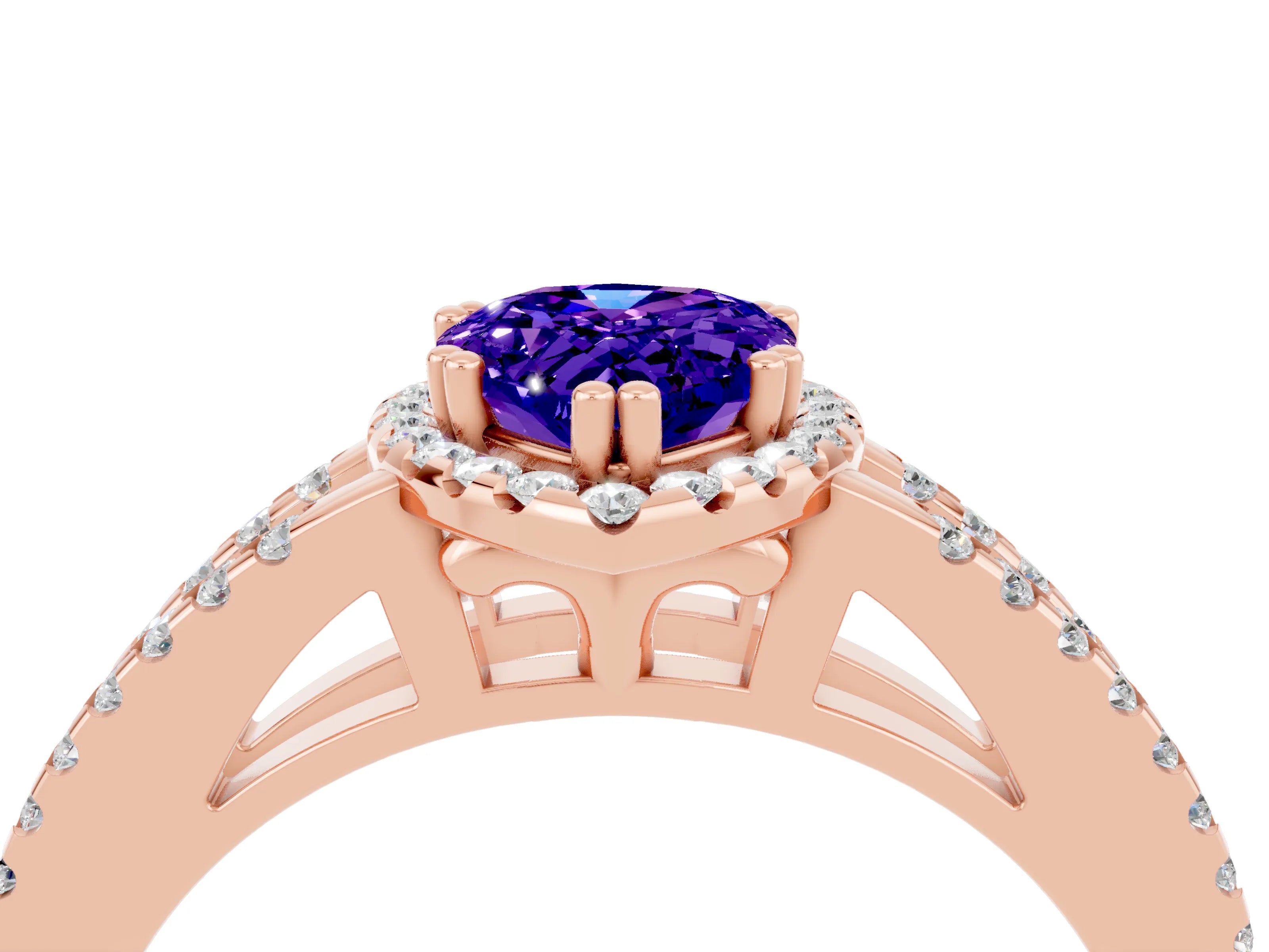 Rose gold Pear Cut Tanzanite Halo Split Shank Engagement Ring_16