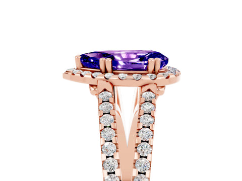 Rose gold Pear Cut Tanzanite Halo Split Shank Engagement Ring_17