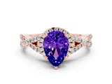 Rose gold Pear Cut Tanzanite Halo Twist Band Solitaire Prong Setting Ring