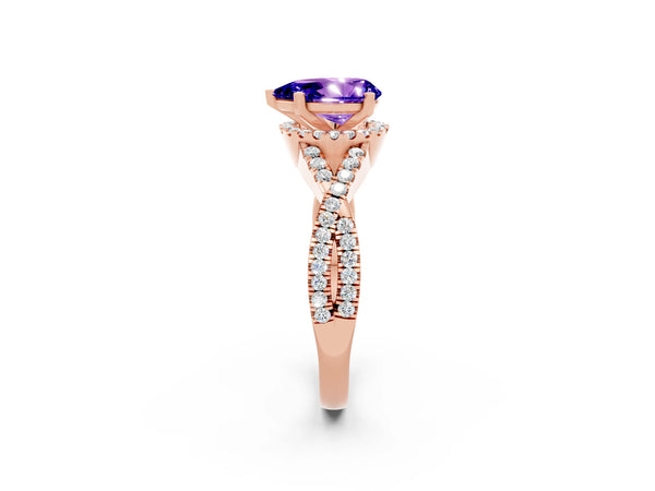 Rose gold Pear Cut Tanzanite  Halo Twist Band Solitaire Prong Setting Ring
