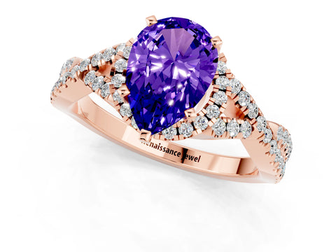 Rose gold Pear Cut Tanzanite Halo Twist Band Solitaire Prong Setting Ring_1