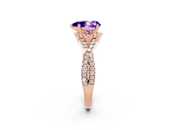 Rose gold Pear Cut Tanzanite  Halo Twist Band Solitaire Prong Setting Ring