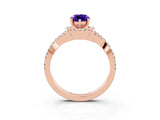 Rose gold Pear Cut Tanzanite Halo Twist Band Solitaire Prong Setting Ring_3