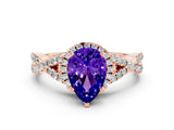 Rose gold Pear Cut Tanzanite  Halo Twist Band Solitaire Prong Setting Ring_36