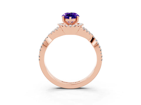Rose gold Pear Cut Tanzanite Halo Twist Band Solitaire Prong Setting Ring_3