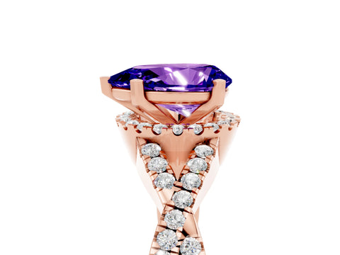 Rose gold Pear Cut Tanzanite Halo Twist Band Solitaire Prong Setting Ring_5