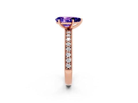 Rose gold Pear Cut Tanzanite Milgrain Pavé Engagement Ring with Four-Prong Setting_2