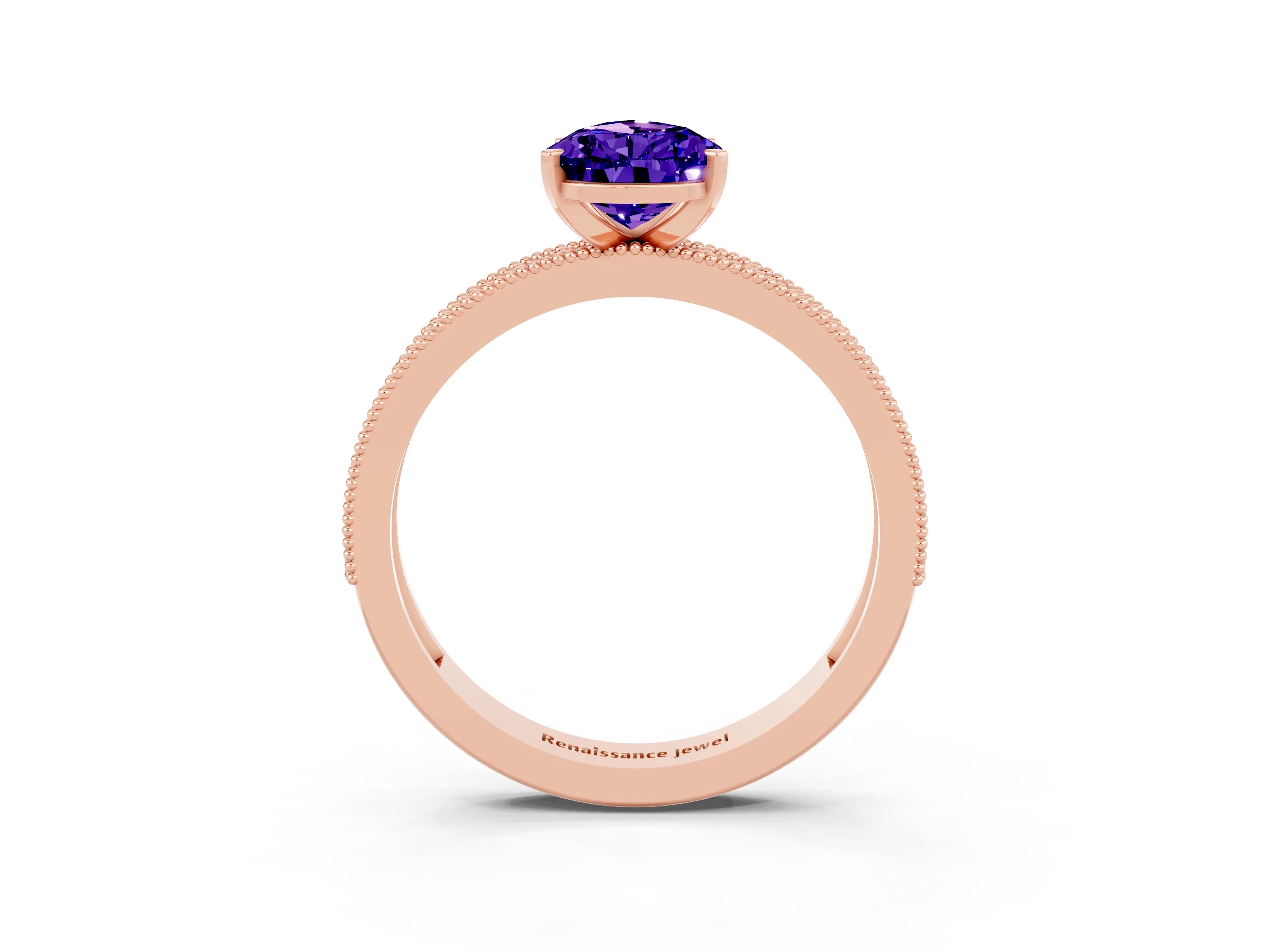 Rose gold Pear Cut Tanzanite Milgrain Pavé Engagement Ring with Four-Prong Setting_3
