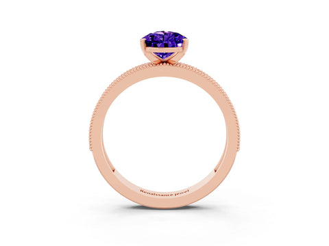 Rose gold Pear Cut Tanzanite Milgrain Pavé Engagement Ring with Four-Prong Setting_3