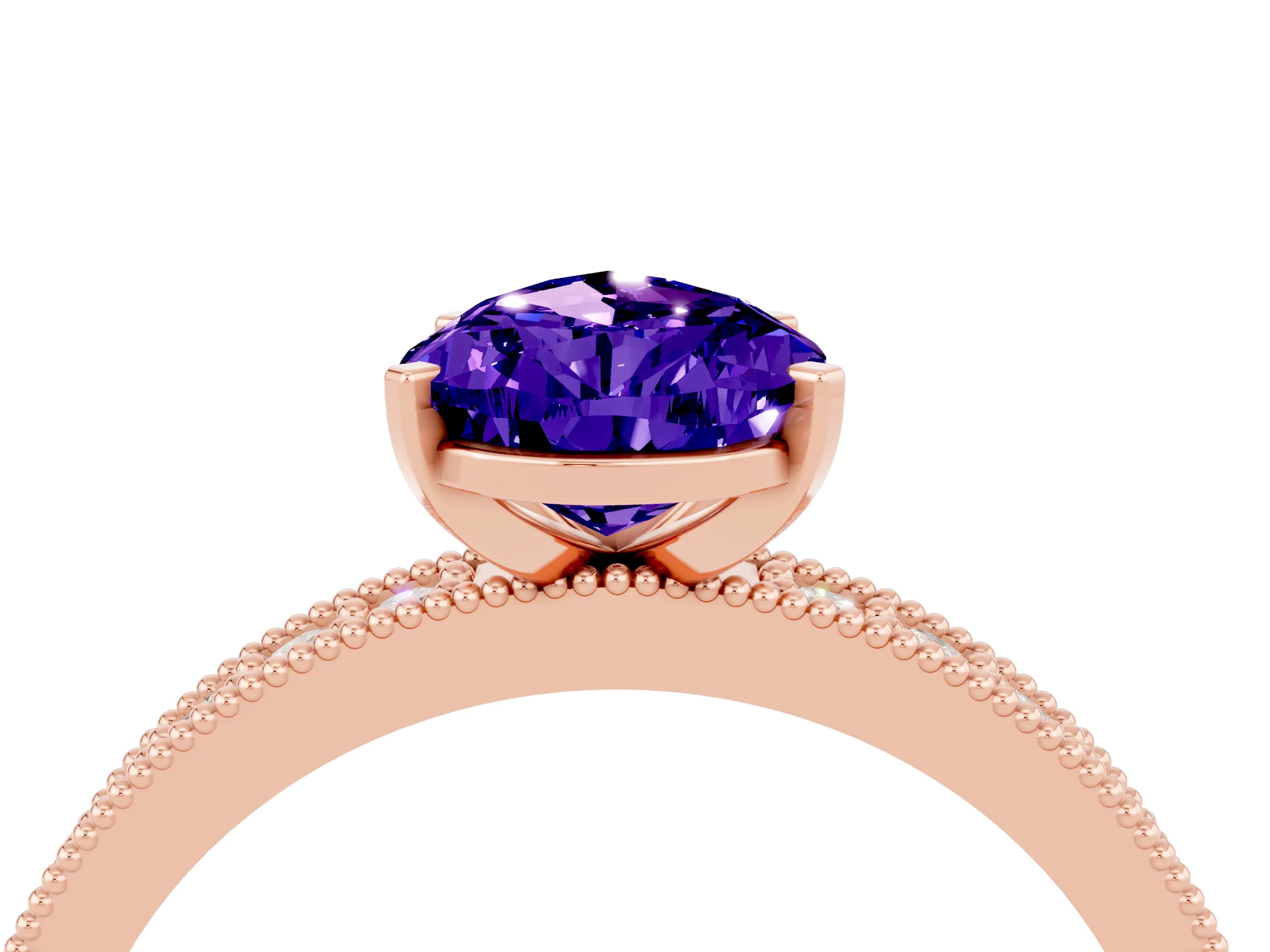 Rose gold Pear Cut Tanzanite Milgrain Pavé Engagement Ring with Four-Prong Setting_4