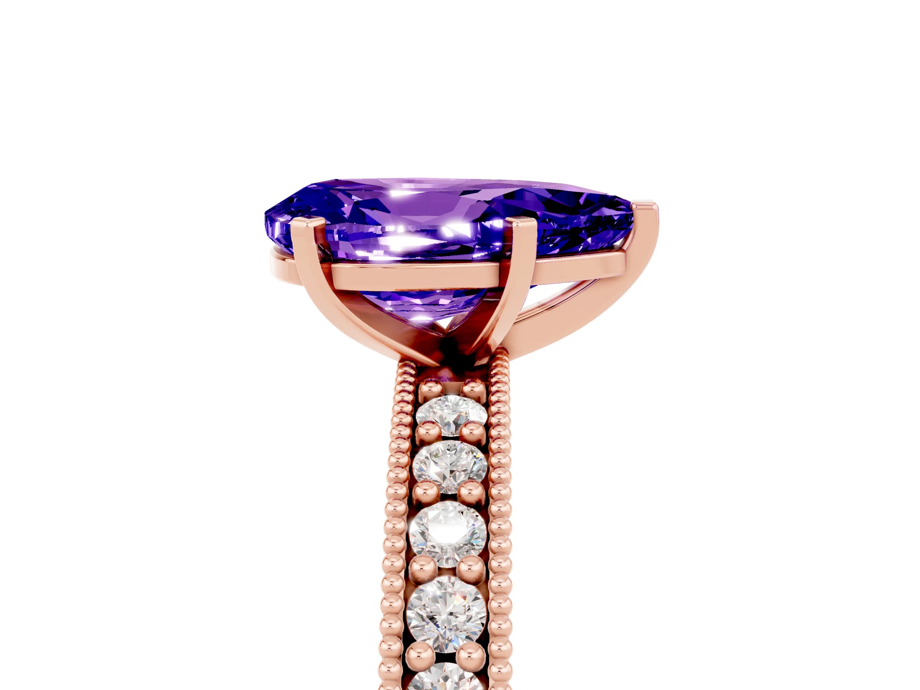 Rose gold Pear Cut Tanzanite Milgrain Pavé Engagement Ring with Four-Prong Setting_5