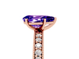 Rose gold Pear Cut Tanzanite Milgrain Pavé Engagement Ring with Four-Prong Setting_5