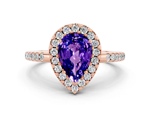 Rose gold Pear Cut Tanzanite Pavé Halo Ring with Four-Prong Setting_12