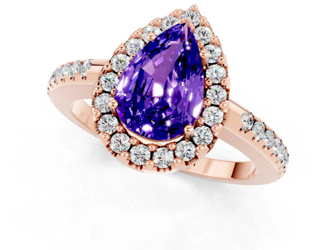 Rose gold Pear Cut Tanzanite Pavé Halo Ring with Four-Prong Setting_13