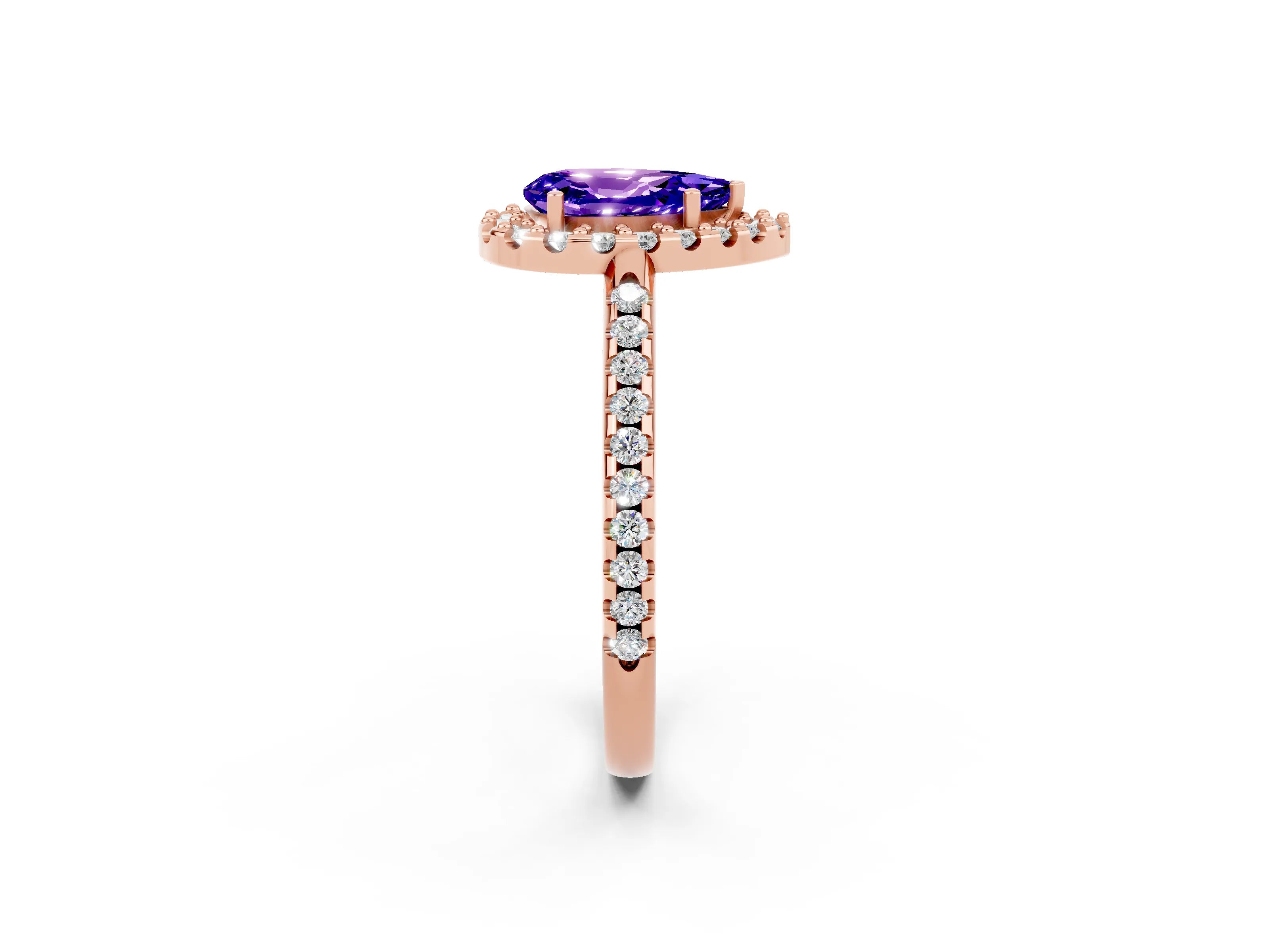 Rose gold Pear Cut Tanzanite Pavé Halo Ring with Four-Prong Setting_14