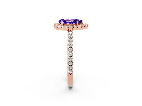 Rose gold Pear Cut Tanzanite Pavé Halo Ring with Four-Prong Setting_14