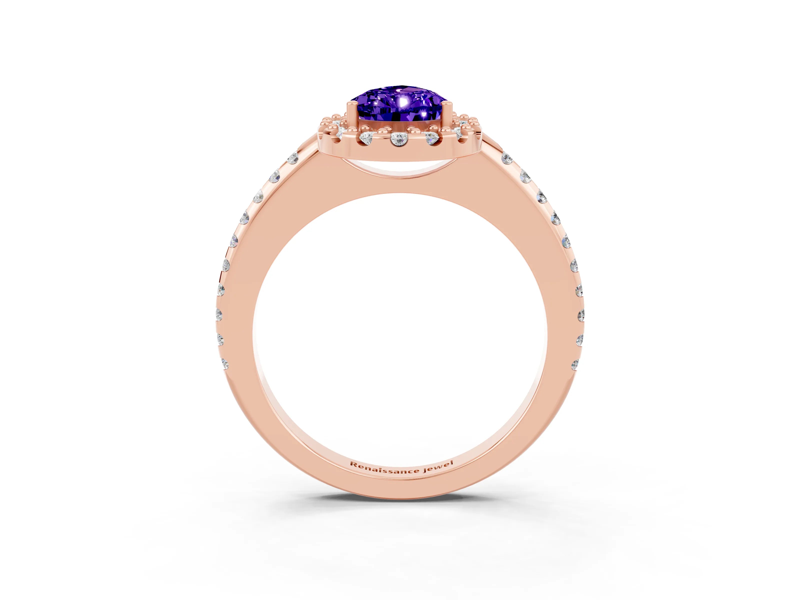 Rose gold Pear Cut Tanzanite Pavé Halo Ring with Four-Prong Setting_15