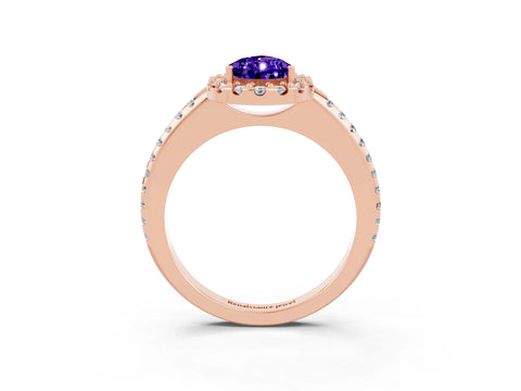Rose gold Pear Cut Tanzanite Pavé Halo Ring with Four-Prong Setting_15