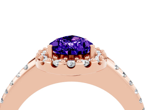 Rose gold Pear Cut Tanzanite Pavé Halo Ring with Four-Prong Setting_16