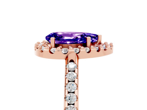 Rose gold Pear Cut Tanzanite Pavé Halo Ring with Four-Prong Setting_17