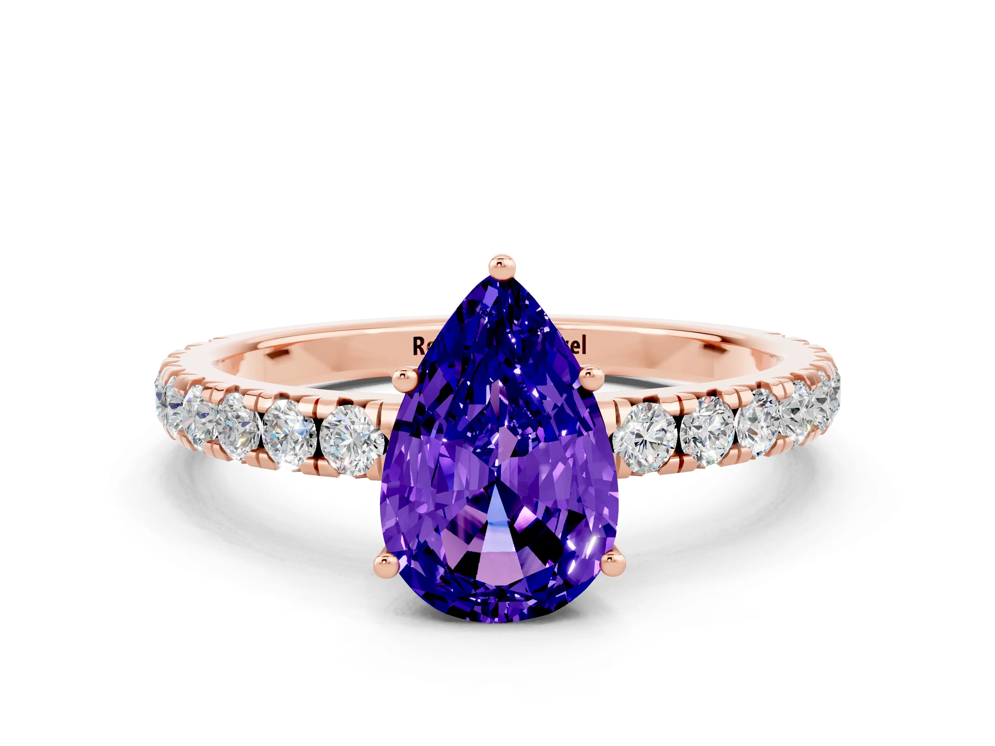 Rose gold Pear Cut Tanzanite Pavé Solitaire Engagement Ring with Four-Prong Setting_12