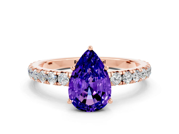 Rose gold Pear Cut Tanzanite Pavé Solitaire Engagement Ring with Four-Prong Setting