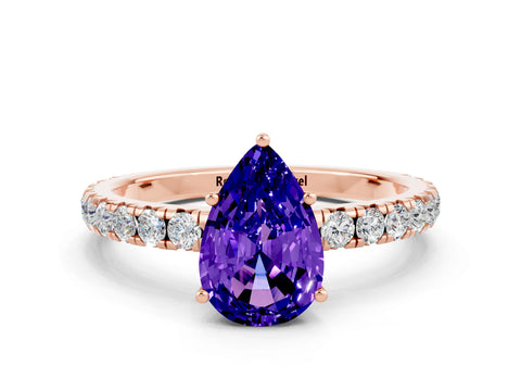 Rose gold Pear Cut Tanzanite Pavé Solitaire Engagement Ring with Four-Prong Setting_12