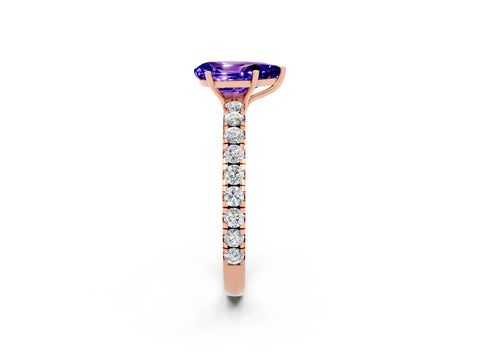 Rose gold Pear Cut Tanzanite Pavé Solitaire Engagement Ring with Four-Prong Setting_14