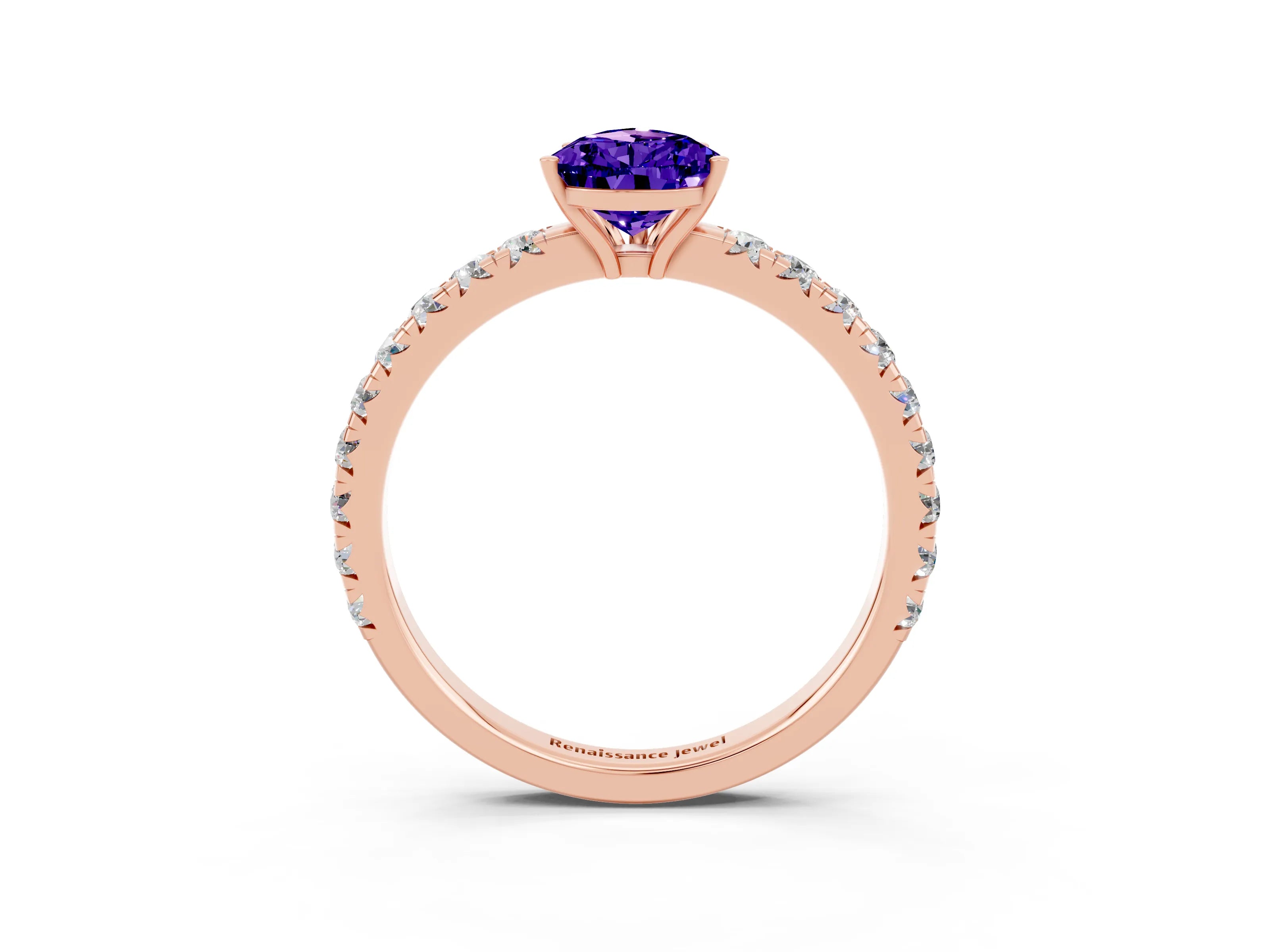 Rose gold Pear Cut Tanzanite Pavé Solitaire Engagement Ring with Four-Prong Setting_15