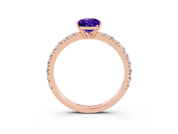 Rose gold Pear Cut Tanzanite Pavé Solitaire Engagement Ring with Four-Prong Setting