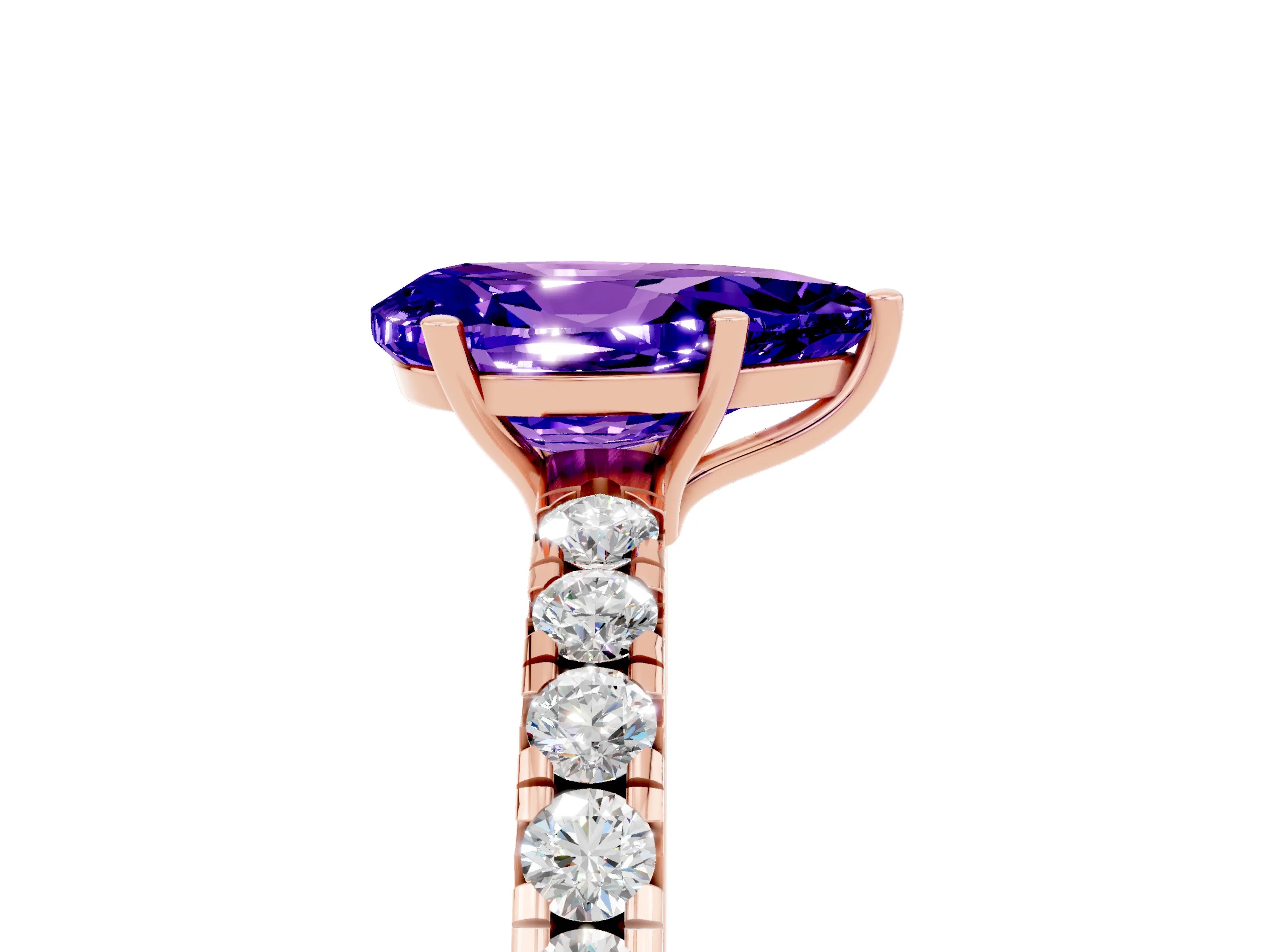 Rose gold Pear Cut Tanzanite Pavé Solitaire Engagement Ring with Four-Prong Setting_17
