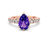 Rose gold Pear Cut Tanzanite Pavé Solitaire Ring with Round Band and Prong Setting_24