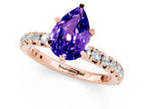 Rose gold Pear Cut Tanzanite Pavé Solitaire Ring with Round Band and Prong Setting_25