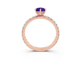 Rose gold Pear Cut Tanzanite Pavé Solitaire Ring with Round Band and Prong Setting_27