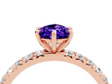 Rose gold Pear Cut Tanzanite Pavé Solitaire Ring with Round Band and Prong Setting_28