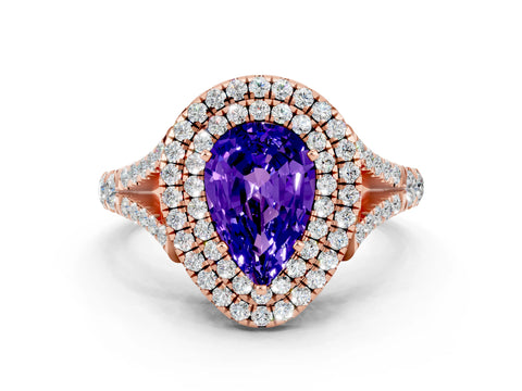 Rose gold Pear Cut Tanzanite Pavé Split Shank Double Halo Engagement Ring_12