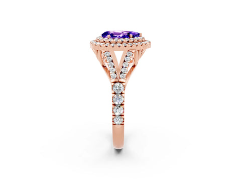 Rose gold Pear Cut Tanzanite Pavé Split Shank Double Halo Engagement Ring_14