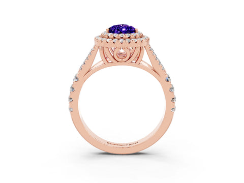 Rose gold Pear Cut Tanzanite Pavé Split Shank Double Halo Engagement Ring_15
