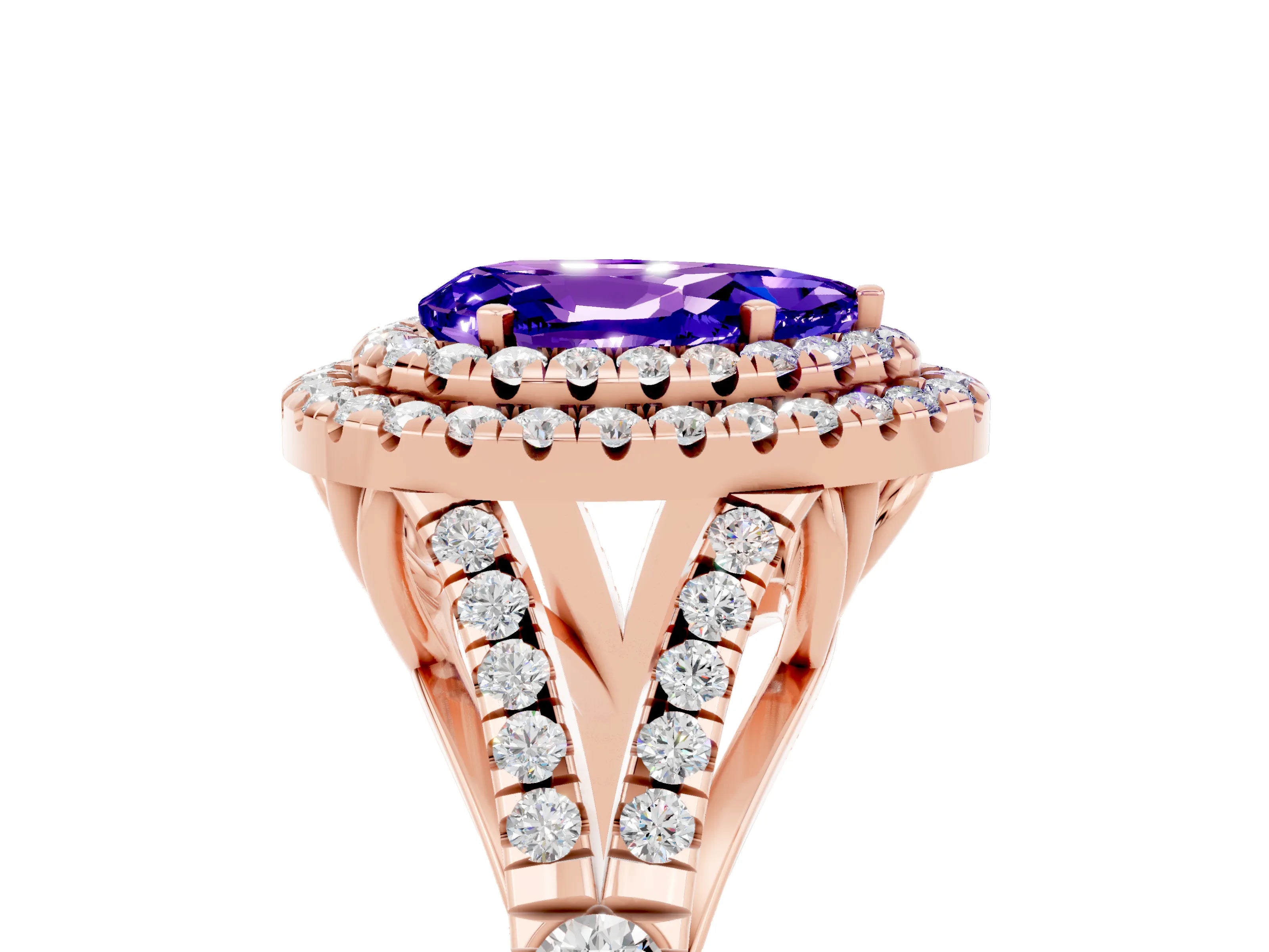Rose gold Pear Cut Tanzanite Pavé Split Shank Double Halo Engagement Ring_17