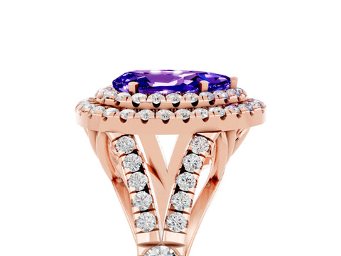 Rose gold Pear Cut Tanzanite Pavé Split Shank Double Halo Engagement Ring_17