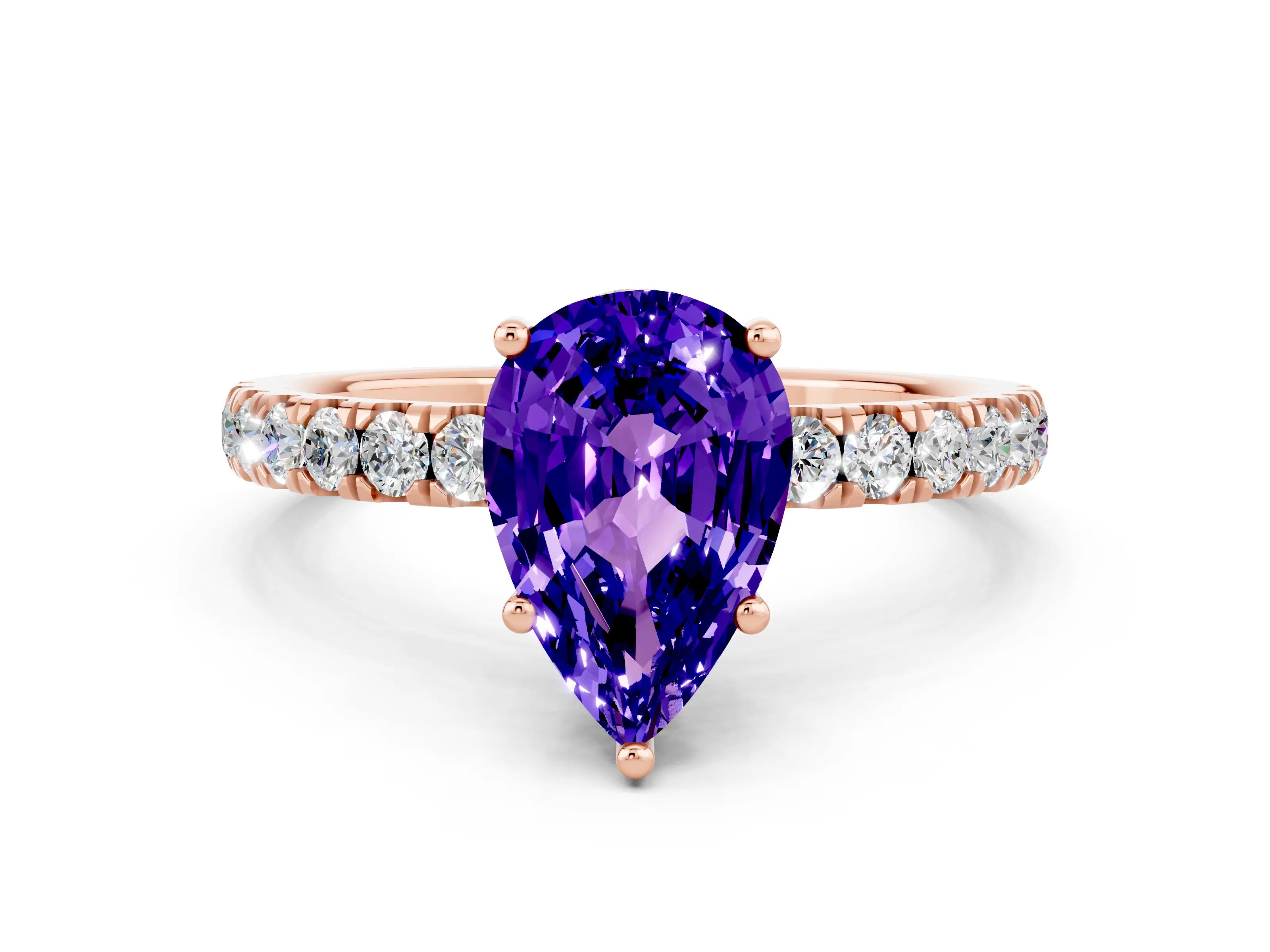 Rose gold Pear Cut Tanzanite Pave Band Solitaire Ring with Four-Prong Setting_24