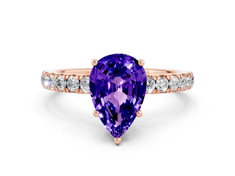 Rose gold Pear Cut Tanzanite Pave Band Solitaire Ring with Four-Prong Setting_24