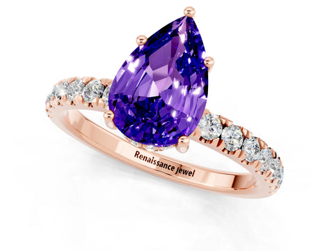 Rose gold Pear Cut Tanzanite Pave Band Solitaire Ring with Four-Prong Setting_25