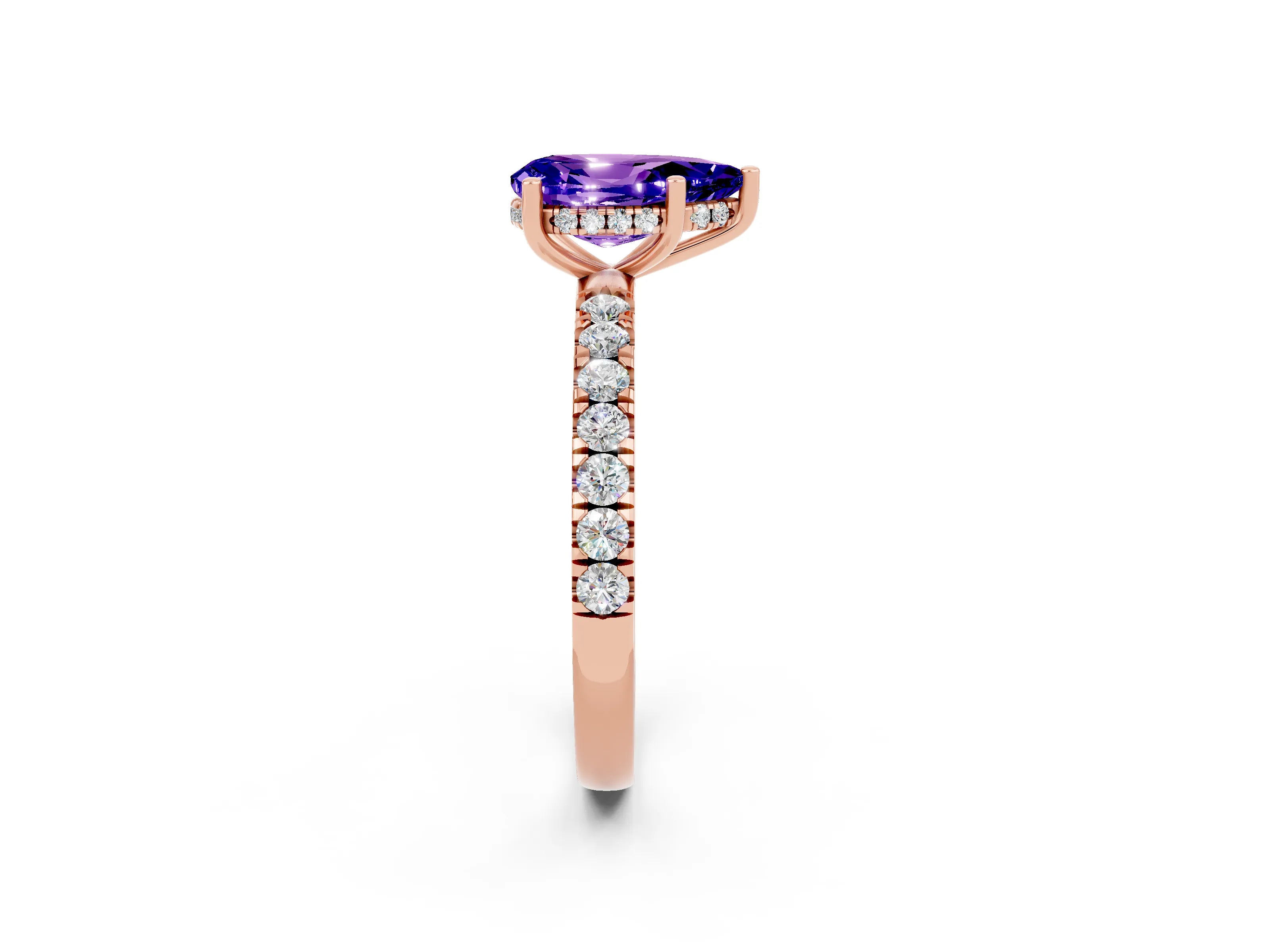 Rose gold Pear Cut Tanzanite Pave Band Solitaire Ring with Four-Prong Setting_26