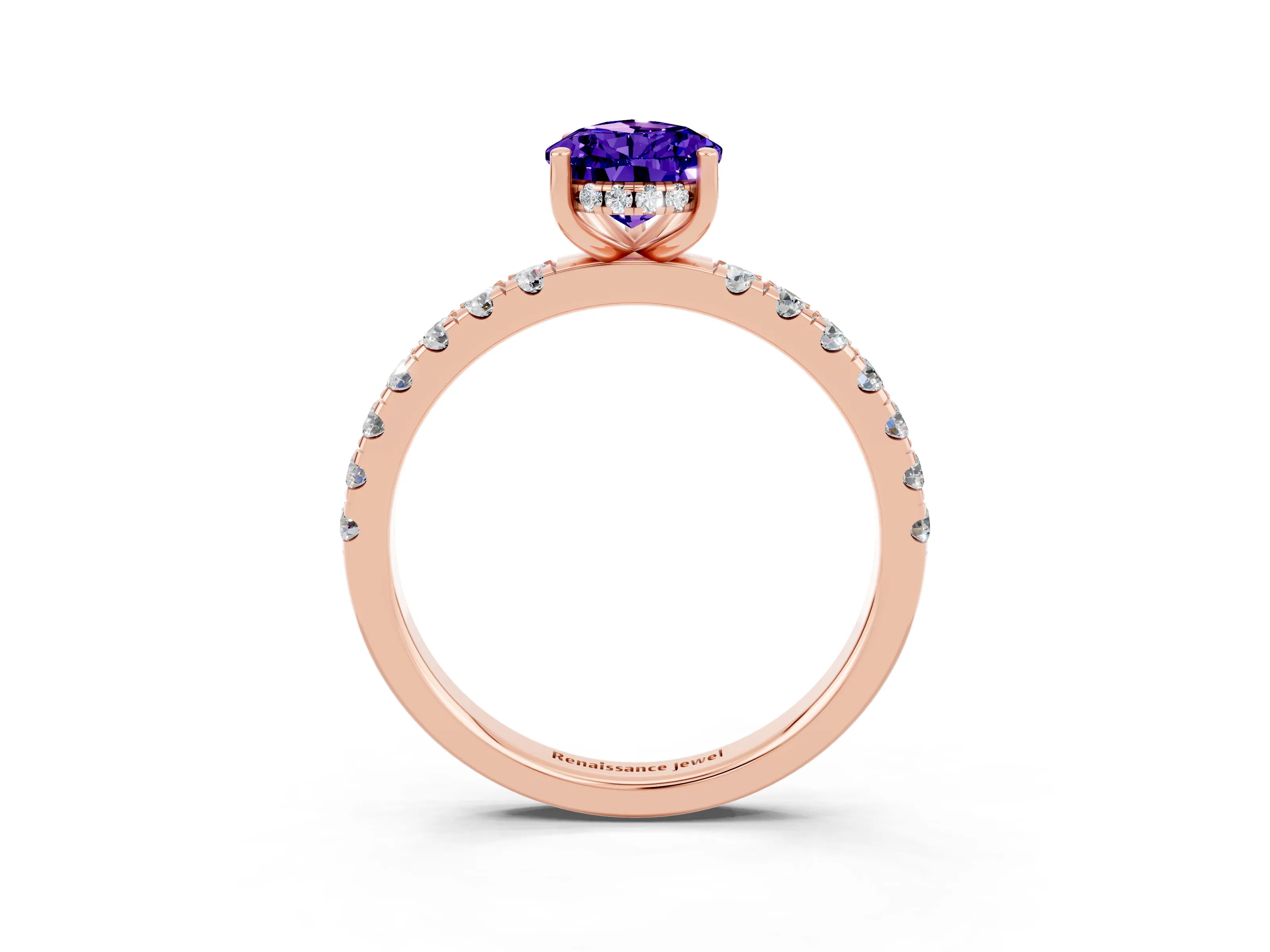 Rose gold Pear Cut Tanzanite Pave Band Solitaire Ring with Four-Prong Setting_27