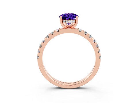 Rose gold Pear Cut Tanzanite Pave Band Solitaire Ring with Four-Prong Setting_27